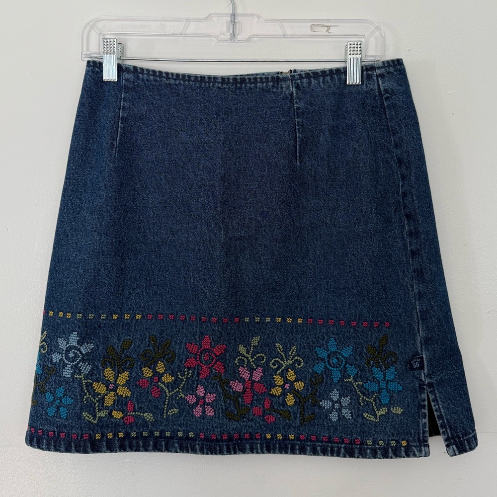 Blue A-Line Mini Skirt with Embellished Slit
